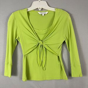 Uniform John Paul Richard  Vintage Womens Top Petite SM Brat Green Front Tie 90s